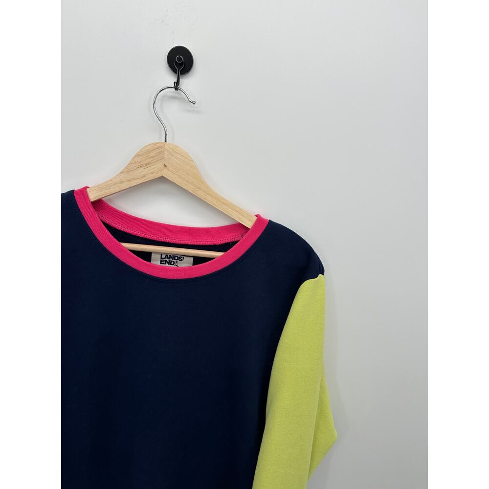 Lands' End Serious Sweats Colorblock Tunic Sweatshirt Women L‎ Navy Pink Preppy - Picture 5 of 7